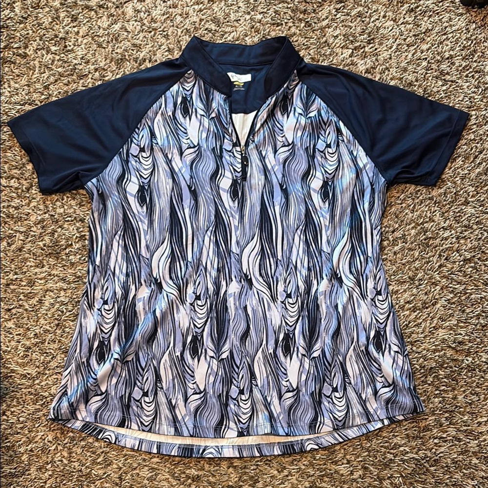 Navy and White Patterned Polo Shirt